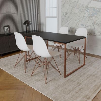 Mesa Industrial Base Ferro Cobre Tampo 137X90 Preto 4 Cadeiras Ferro Cobre Assento Branco Preto