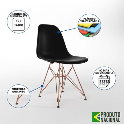 Mesa Industrial Base Ferro Cobre Tampo 137X90 Canela 4 Cadeiras Ferro Cobre Assento Preto Marrom