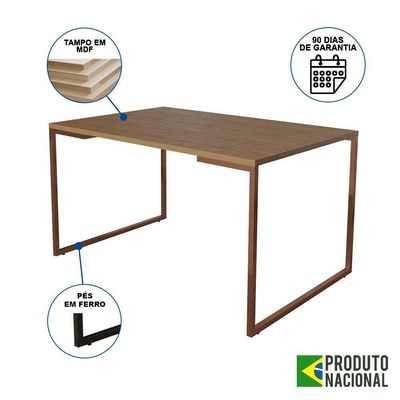 Mesa Industrial Base Ferro Cobre Tampo 137X90 Amêndoa 4 Cadeiras Ferro Cobre Assento Preto Marrom