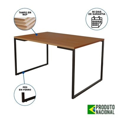 Mesa Industrial Base De Ferro Preto Tampo 137X90 Canela 4 Cadeiras Madeira Assento Branco Marrom