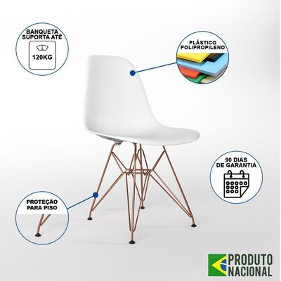 Mesa Industrial Base Ferro Cobre Tampo 137X90 Amêndoa 4 Cadeiras Ferro Cobre Assento Branco Marrom