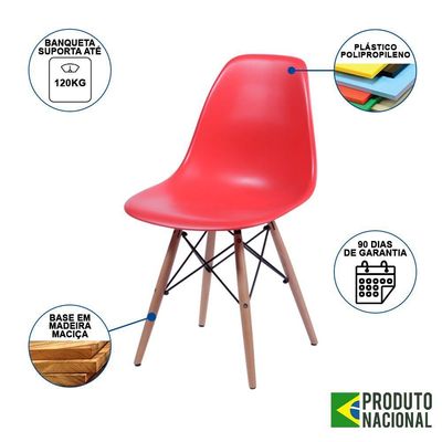 Mesa Industrial Base Ferro Branco Tampo 137X90 Branco 4 Cadeiras Madeira Assento Vermelho