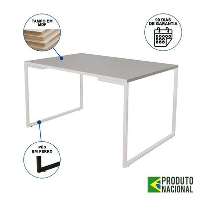 Mesa Industrial Base Ferro Branco Tampo 137X90 Branco 4 CadeirasMadeira Assento Preto Branco