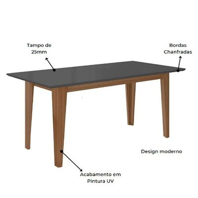 Conjunto Sala De Jantar Mesa Liz 6 Cadeiras Jade Poliman Carvalho E Grafite