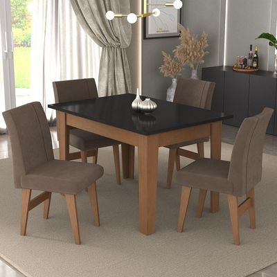 Kit Mesa De Jantar 120cm+4 Cadeiras Madeirado/Preto/Castor