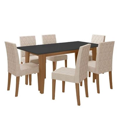Conjunto Sala De Jantar Mesa Liz 6 Cadeiras Jade Poliman Carvalho E Grafite