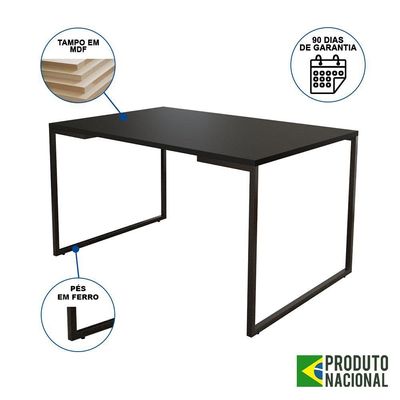 Mesa Industrial Base Ferro Preto Tampo 137X90 Preto 4 Cadeiras Ferro Preto Assento Preto Preto