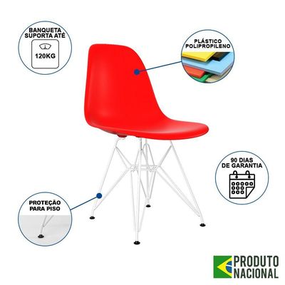 Mesa Industrial Base Ferro Branco Tampo 137X90 Branco 4 Cadeiras Ferro Branco Assento Vermelho