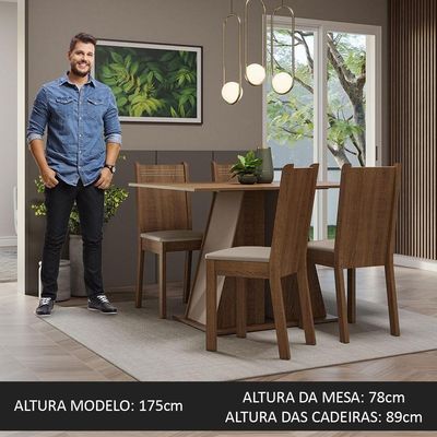 Conjunto Sala De Jantar Mesa Tampo De Madeira 4 Cadeiras Rustic/crema/bege