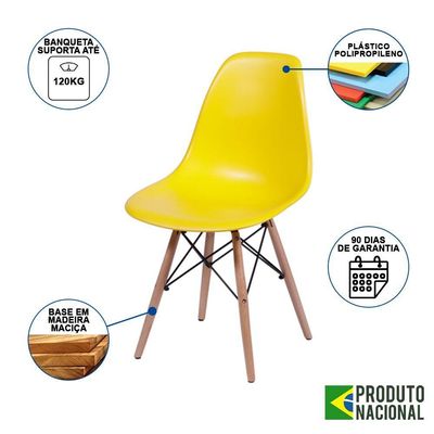 Mesa Industrial Base Ferro Cobre Tampo 137X90 Amêndoa 4 Cadeiras Madeira Assento Amarelo Marrom