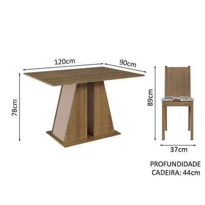 Conjunto Sala De Jantar Mesa Tampo De Madeira 4 Cadeiras Rustic/crema/hibiscos
