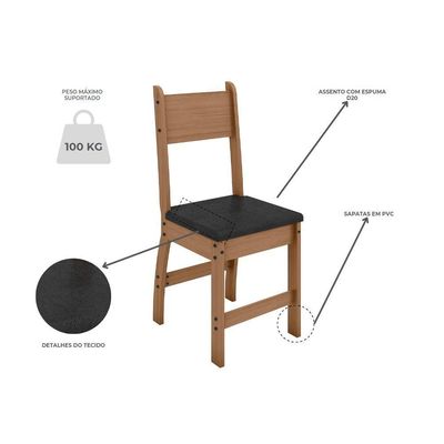 Conjunto Mesa De Jantar 4 Lugares Milano Carvalho Com Preto