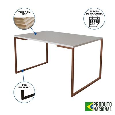 Mesa Industrial Base Ferro Cobre Tampo 137X90 Branco 4 Cadeiras Ferro Cobre Assento Amarelo Branco