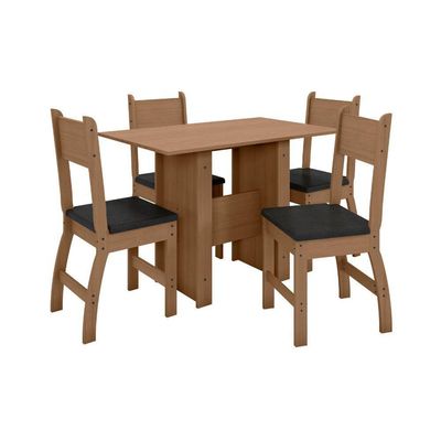 Conjunto Mesa De Jantar 4 Lugares Milano Carvalho Com Preto