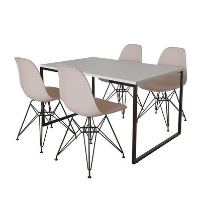 Mesa Industrial Base Ferro Preto Tampo 137X90 Branco 4 Cadeiras Ferro Preto Assento Branco Branco