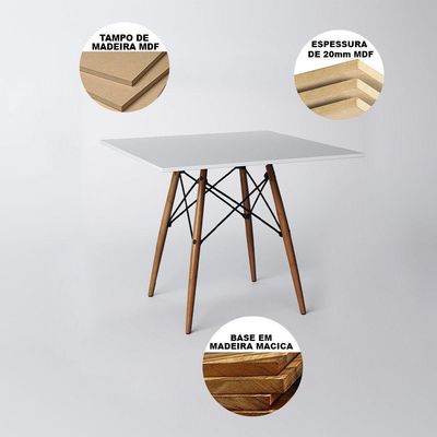 Sala De Jantar Mesa Quadrada Com 4 Cadeiras Brancas 90Cm Cor: Branco