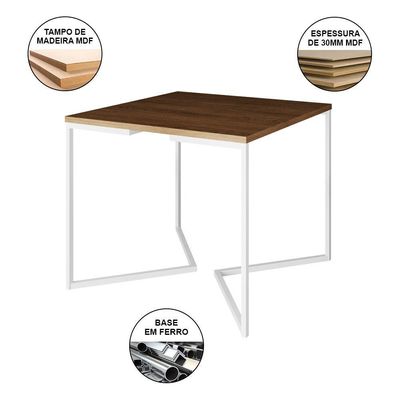 Mesa Industrial Quadrada Jantar Amêndoa 90Cm Base V Com 4 Cadeiras Pretas Ferro Branco Cor: Amendoa