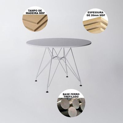 Sala De Jantar Mesa Redonda Branca 90Cm Base De Ferro Com 4 Cadeiras Brancas Cor: Branco