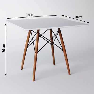 Sala De Jantar Mesa Quadrada Com 4 Cadeiras Brancas 90Cm Cor: Branco
