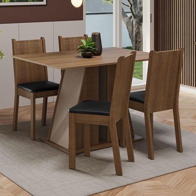 Conjunto Sala De Jantar Mesa Tampo De Madeira 4 Cadeiras Rustic/crema/preto