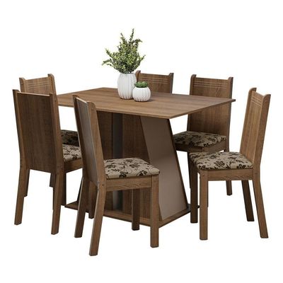 Conjunto Sala De Jantar Mesa Tampo De Madeira 6 Cadeiras Rustic/crema/bege Marrom