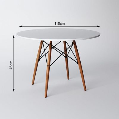 Conjunto De Mesa 4 Cadeiras Brancas Dkr 110 Cm Base Madeira Tampo Branco