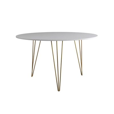 Mesa Jantar Redonda 90Cm Branca Clips 3 Pés Com 4 Poltronas Pretas Base Dourado - Cor: Branco