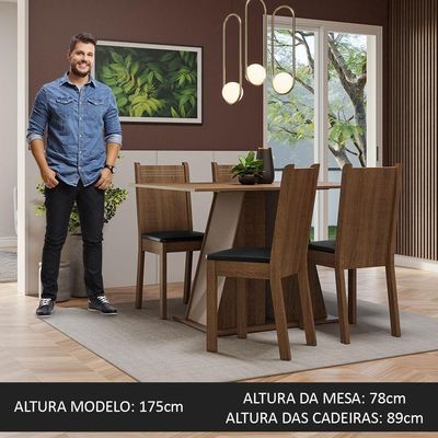 Conjunto Sala De Jantar Mesa Tampo De Madeira 4 Cadeiras Rustic/crema/preto