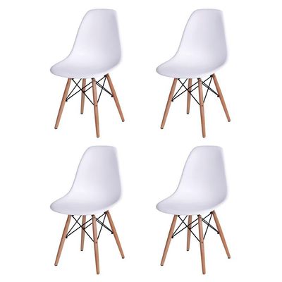 Conjunto De Mesa 4 Cadeiras Brancas Dkr 110 Cm Base Madeira Tampo Branco