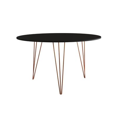 Mesa Jantar Redonda 110Cm Preta Clips 3 Pés Com 4 Cadeiras Pretas Base Cobre - Cor: Preto