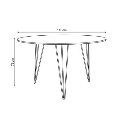 Mesa Jantar Redonda 110Cm Amêndoa Clips 3 Pés Com 4 Cadeiras Brancas Base Cobre - Cor: Amendoa