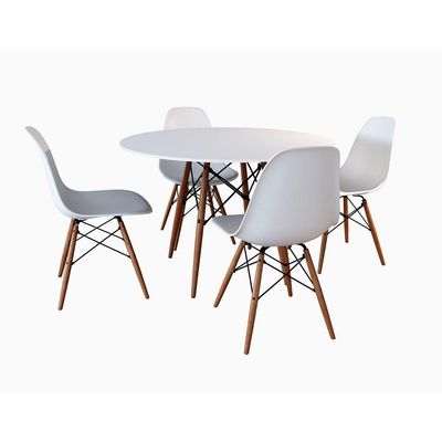 Jogo De Mesa 4 Cadeiras Brancas Dkr 110 Cm Base Madeira Tampo Branco