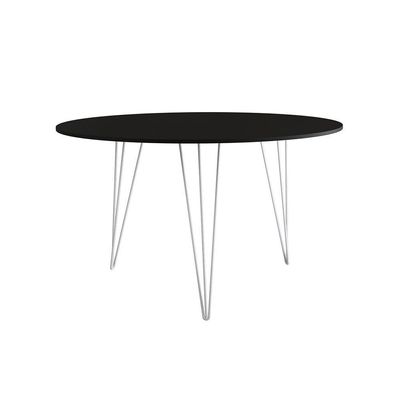 Mesa Jantar Redonda 110Cm Preta Clips 3 Pés Com 5 Cadeiras Brancas Ferro Branco - Cor: Preto
