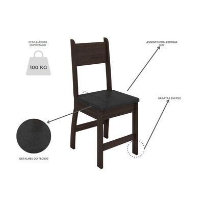Conjunto Mesa De Jantar 4 Lugares Milano Amêndoa Com Preto