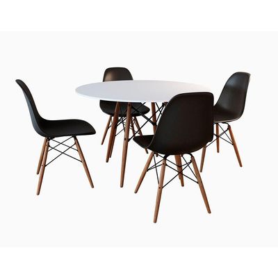 Conjunto De Mesa 4 Cadeiras Pretas Dkr 90 Cm Base Madeira Tampo Branco