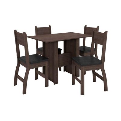 Conjunto Mesa De Jantar 4 Lugares Milano Amêndoa Com Preto