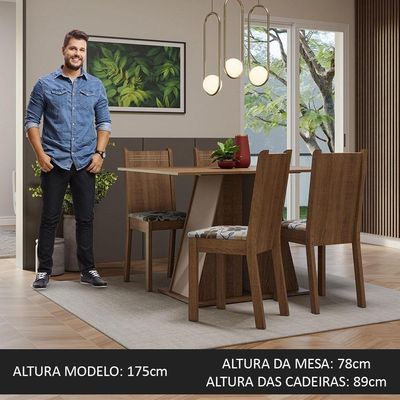 Conjunto Sala De Jantar Mesa Tampo De Madeira 4 Cadeiras Rustic/crema/hibiscos