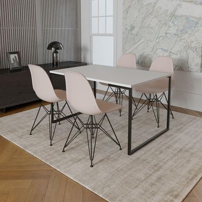 Mesa Industrial Base Ferro Preto Tampo 137X90 Branco 4 Cadeiras Ferro Preto Assento Branco Branco
