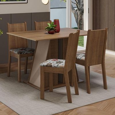 Conjunto Sala De Jantar Mesa Tampo De Madeira 4 Cadeiras Rustic/crema/hibiscos