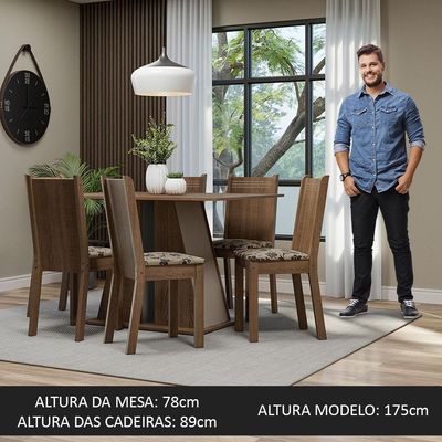 Conjunto Sala De Jantar Mesa Tampo De Madeira 6 Cadeiras Rustic/crema/bege Marrom