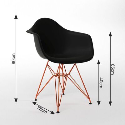 Mesa Jantar Redonda 110Cm Amêndoa Clips 3 Pés Com 5 Poltronas Pretas Base Cobre - Cor: Amendoa