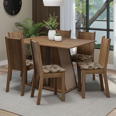 Conjunto Sala De Jantar Mesa Tampo De Madeira 6 Cadeiras Rustic/crema/bege Marrom