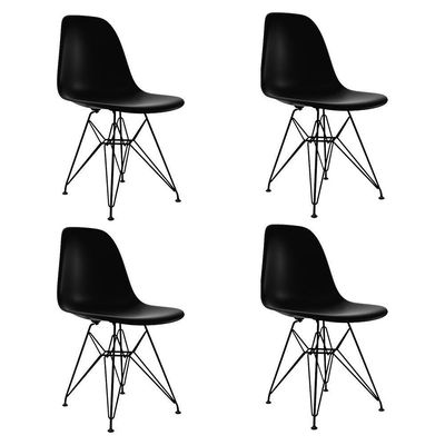 Jogo De Mesa De Ferro Preto E Tampo Quadrado Preto 90Cm 4 Cadeiras Pretas