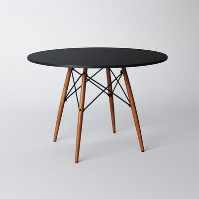 Conjunto De Mesa 4 Cadeiras Pretas Dkr 90 Cm Base Madeira Tampo Preto