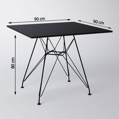 Jogo De Mesa De Ferro Preto E Tampo Quadrado Preto 90Cm 4 Cadeiras Pretas