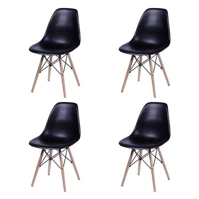 Conjunto De Mesa 4 Cadeiras Pretas Dkr 90 Cm Base Madeira Tampo Preto