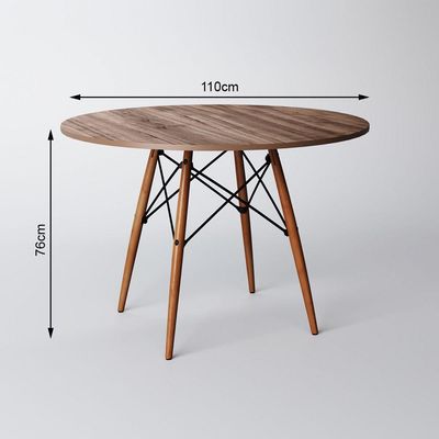 Conjunto De Mesa De Jantar Redonda 110Cm Tampo De Madeira Amêndoa Com 4 Cadeiras Pretas