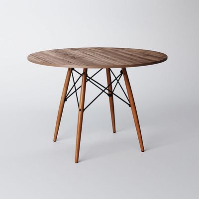 Conjunto De Mesa De Jantar Redonda 110Cm Tampo De Madeira Amêndoa Com 4 Cadeiras Pretas