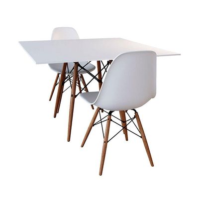 Conjunto De Mesa De Jantar Quadrada 90Cm Tampo De Madeira Branco Com 2 Cadeiras Brancas