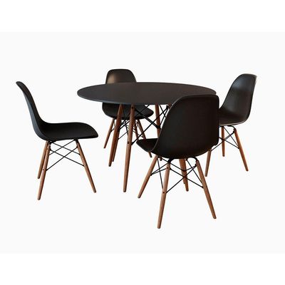 Conjunto De Mesa 4 Cadeiras Pretas Dkr 90 Cm Base Madeira Tampo Preto